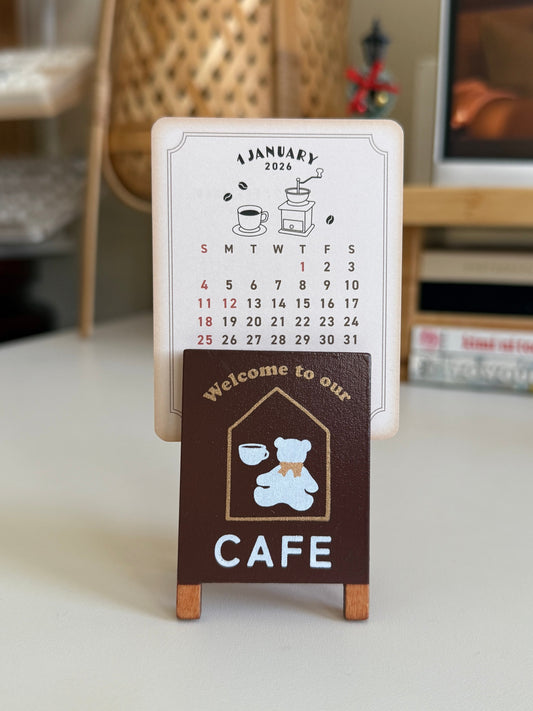Bear Café Wood Clip Calendar 2026