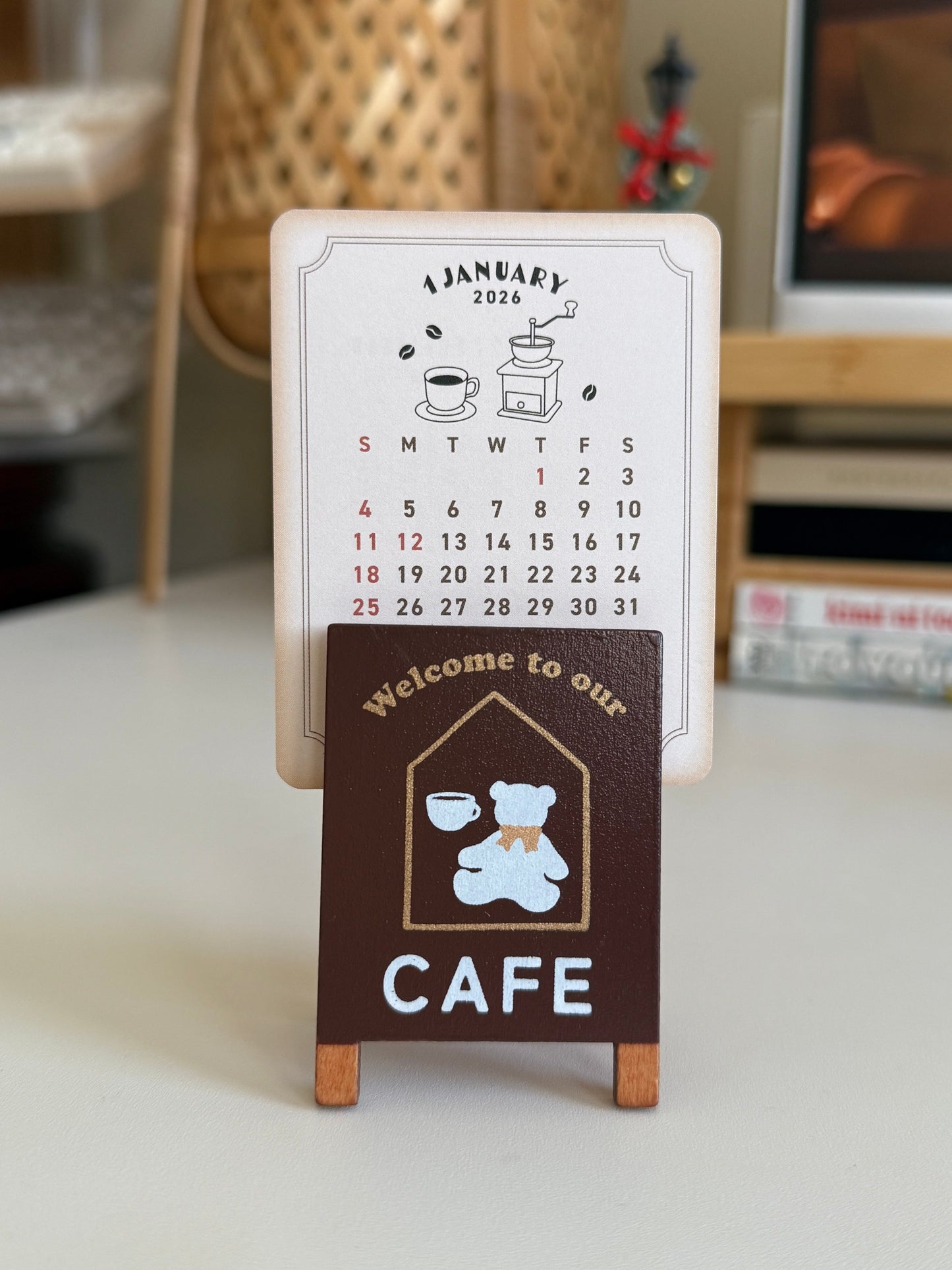 Bear Café Wood Clip Calendar 2026