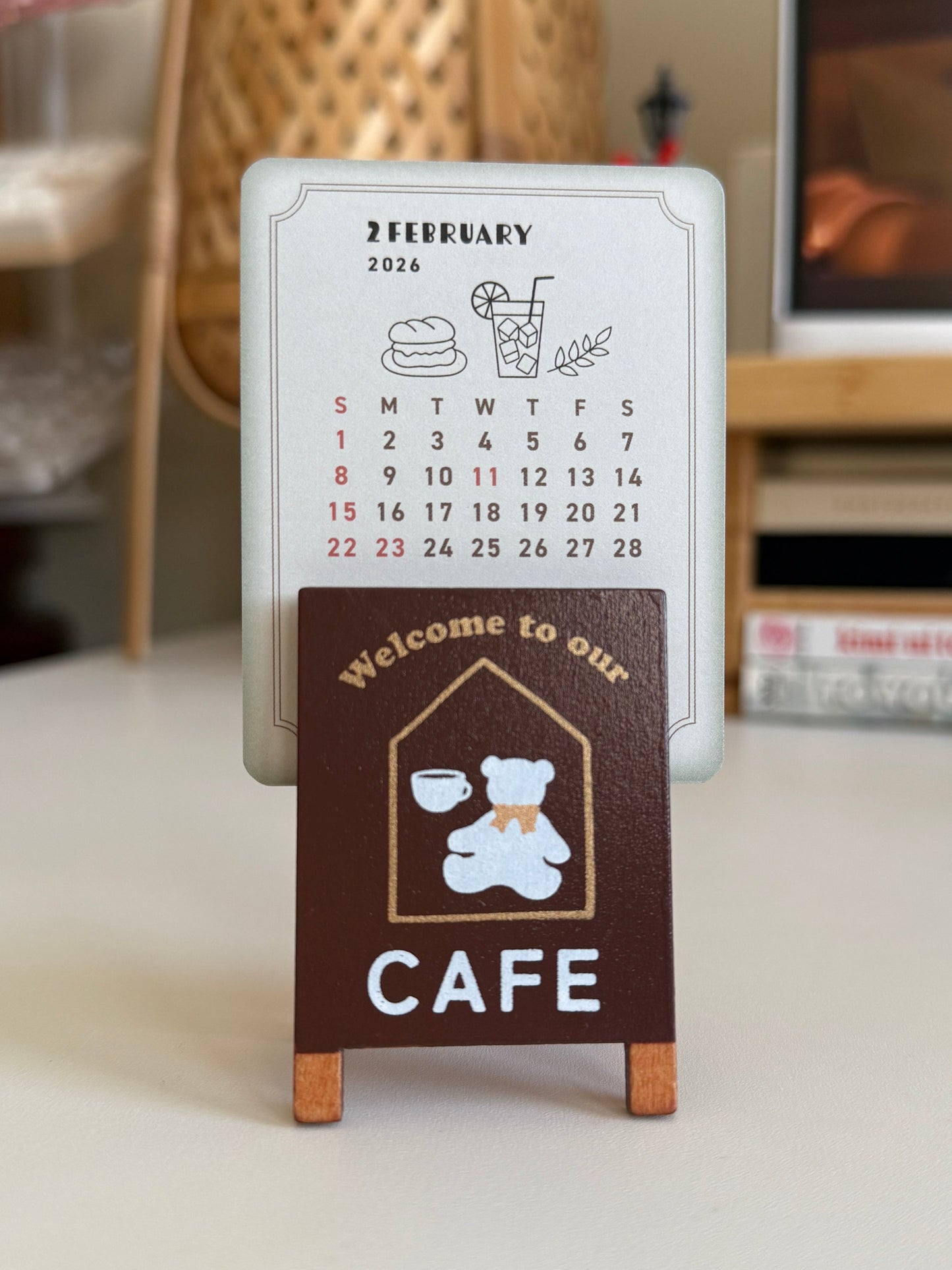 Bear Café Wood Clip Calendar 2026