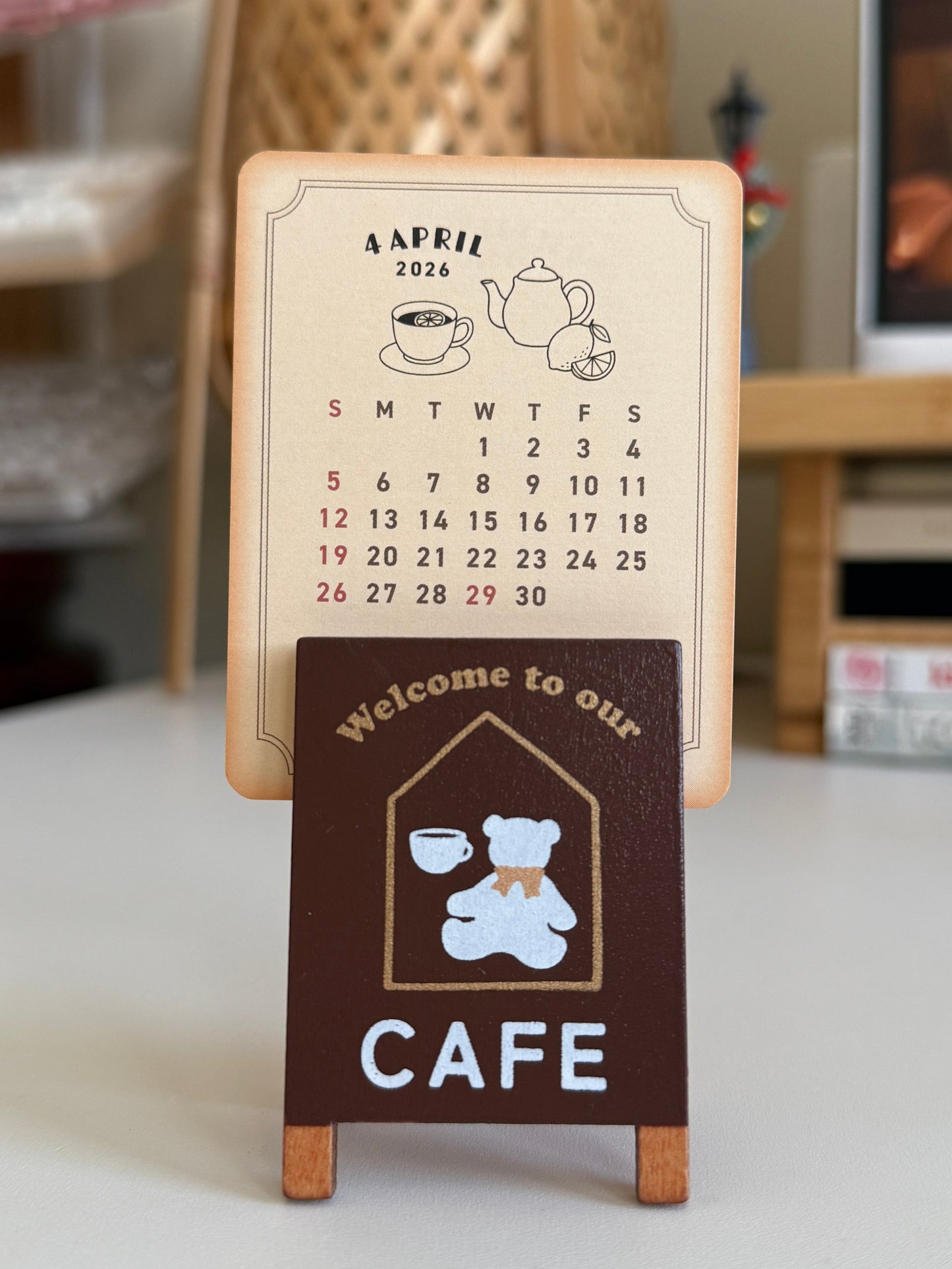 Bear Café Wood Clip Calendar 2026