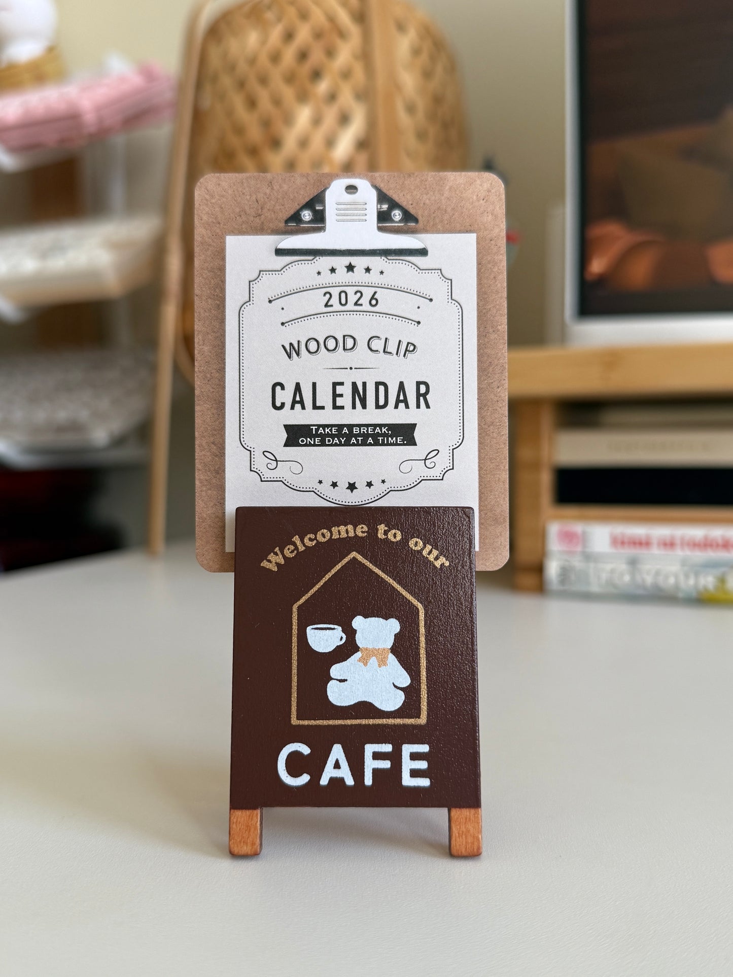 Bear Café Wood Clip Calendar 2026